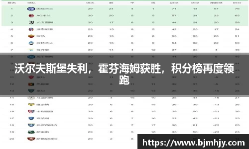 沃尔夫斯堡失利，霍芬海姆获胜，积分榜再度领跑